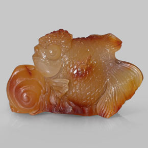 356.10 ct Orange Agate Gemstone, Agate Gem in Carved Fish Shape for Sale.