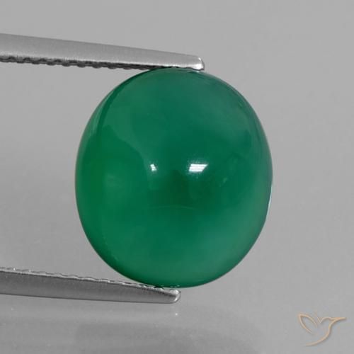 12.2 x 10.9mm Oval Cabochon Green Agate from India, Weight of 5.87ct, Natural dyed Gemstone in Translucent Clarity, 1pc Agate - Color: Forest Green, Mohs Hardness of 6.5 - 7 suitable for daily wear jewelry, Photo A