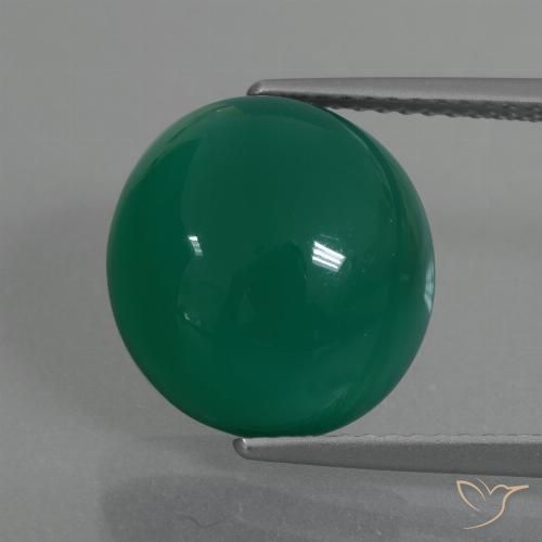7.28ct Oval Cabochon Green Agate from India, Dimension 12.7 x 12mm, Natural dyed Gemstone, Translucent Clarity, 1 piece Agate in Medium Green Color, Mohs Hardness of 6.5 - 7 suitable for daily wear jewelry, Photo A