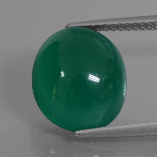 13.3 x 11.2mm Oval Cabochon Green Agate from India, Weight of 7.86ct, Natural dyed gemstone in Translucent Clarity, 1pc Agate - the Color is Medium Dark Green, Mohs Hardness of 6.5 - 7 suitable for daily wear jewelry, Photo A