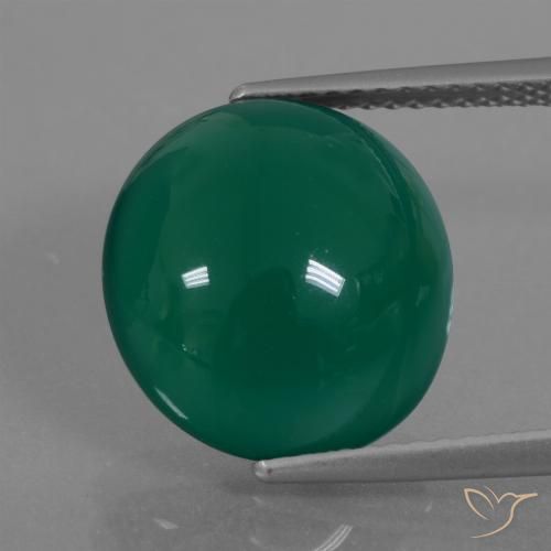 13.4 x 12.5mm Oval Cabochon Green Agate from India, Weight of 7.06ct, Natural dyed gemstone in Translucent Clarity, 1pc Agate - the Color is Medium Dark Green, Mohs Hardness of 6.5 - 7 suitable for daily wear jewelry, Photo A