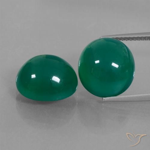12.6 x 11.5mm Matching Oval Agate Pair - Weight 14.56ct total / avg. 7.28ct each, Natural Gemstone, Medium Green Color in Translucent Clarity, Mohs Hardness 6.5 - 7 suitable for daily wear jewelry, Photo A