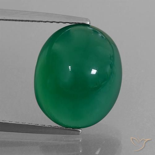 13.7 x 11.4mm Oval Green Agate from India, Weight of 7.3ct, Natural dyed Gemstone in Translucent Clarity, 1pc Oval Cabochon Agate - Color: Medium Green, Mohs Hardness of 6.5 - 7 suitable for daily wear jewelry, Photo A