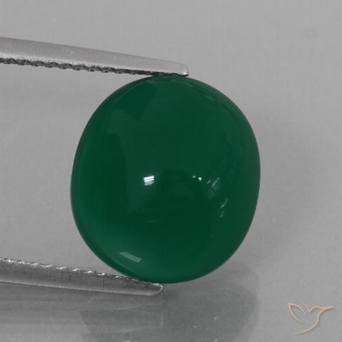12.7 x 11.3mm Oval Cabochon Green Agate from India, Weight of 6.74ct, Natural dyed Gemstone in Translucent Clarity, 1pc Agate - Color: Green, Mohs Hardness of 6.5 - 7 suitable for daily wear jewelry, Photo A