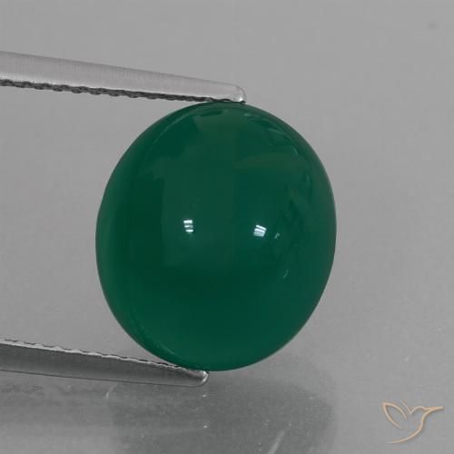 6.73ct Oval Medium Dark Green Agate from India, Dimension 12.2 x 10.9mm, Natural dyed Gemstone, Translucent Clarity, 1pc Oval Cabochon Agate, Mohs Hardness of 6.5 - 7 suitable for daily wear jewelry, Photo A