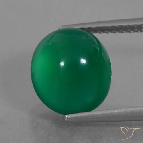 10.4 x 9.2mm Oval Cabochon Green Agate from India, Weight of 4.54ct, Natural dyed gemstone in Translucent Clarity, 1pc Agate - the Color is Medium Green, Mohs Hardness of 6.5 - 7 suitable for daily wear jewelry, Photo A