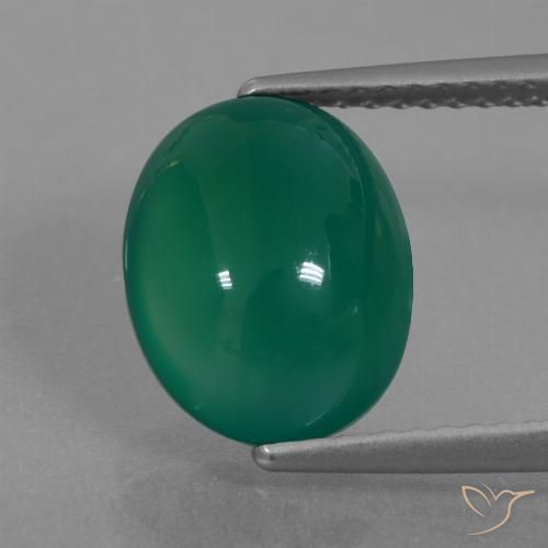 3.4ct Oval Cabochon Green Agate from India, Dimension 11 x 8.7mm, Natural dyed Gemstone, Translucent Clarity, 1 piece Agate in Medium Green Color, Mohs Hardness of 6.5 - 7 suitable for daily wear jewelry, Photo A