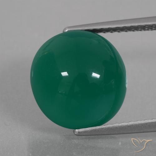 11.6 x 11.1mm Oval Cabochon Green Agate from India, Weight of 6.52ct, Natural dyed gemstone in Translucent Clarity, 1pc Agate - the Color is Medium Green, Mohs Hardness of 6.5 - 7 suitable for daily wear jewelry, Photo A