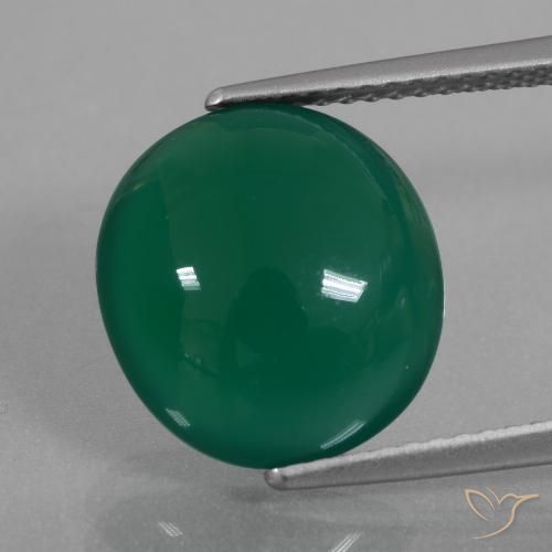 5.73ct Oval Green Agate from India, Dimension 12.6 x 11.5mm, Natural dyed Gemstone, Translucent Clarity, 1pc Oval Cabochon Agate, Mohs Hardness of 6.5 - 7 suitable for daily wear jewelry, Photo A