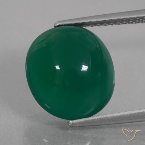 Medium Dark Green Achat Edelstein - 6.6ct Oval Cabochon (ID: 426358)