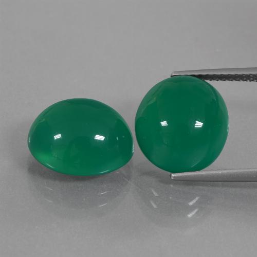 Par de Ágata Ovalada a juego de 12,5 x 11,2mm - Peso 13,44 ct en total / promedio. 6,72 ct cada uno, color Verde medio en claridad Translúcido, piedra preciosa natural , dureza de Mohs 6.5 - 7 Adecuado para joyas de uso diario, Photo A