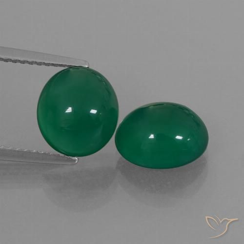 9.5 x 8.1mm Matching Oval Agate Pair - Weight 5.23ct total / avg. 2.62ct each, Medium Green Color in Translucent Clarity, Natural Gemstone, Mohs Hardness 6.5 - 7 suitable for daily wear jewelry, Photo A
