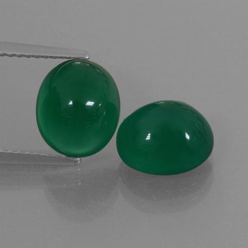 Par de Ágata Ovalada a juego de 9,4 x 8,1mm - Peso 5,91 ct en total / promedio. 2,96 ct cada uno, piedra preciosa natural , color Verde medio con claridad Translúcido, dureza Mohs 6.5 - 7 Adecuado para joyas de uso diario, Photo A