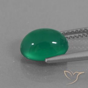 Agate Gemstone in 9.4 x 7.4 mm Size for Sale, Agate Stone in Pine Green Color