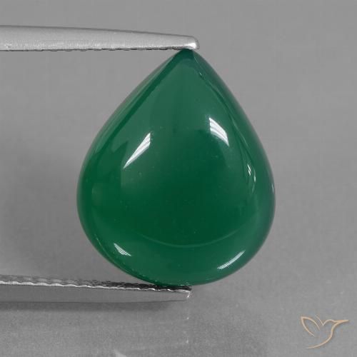 7.09ct Natural Medium Deep Green Agate, Pear Shape, Translucent