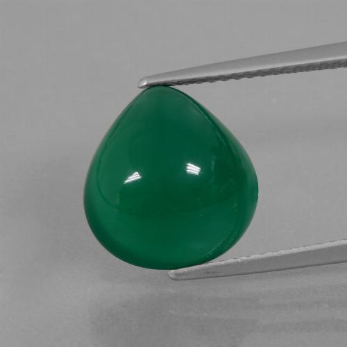 6,45ct Cabochon pera verde Agata dall'India, Dimension 12,1 x 11,5mm, Natural Tinto Gemstone, Translucent Clarity, 1 piece Agata in Verde medio Color, Mohs Hardness of 6,5 - 7 adatto per gioielli da indossare ogni giorno, Photo A