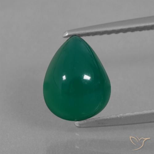 2.81ct Natural Medium Dark Green Agate, Pear Shape, Translucent