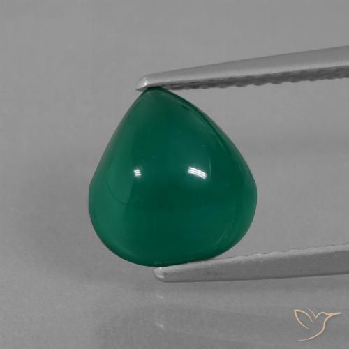 2.47ct Natural Medium Dark Green Agate, Pear Shape, Translucent