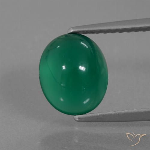 2.4ct Oval Forest Green Agate from India, Dimension 9 x 7.5mm, Natural dyed Gemstone, Translucent Clarity, 1pc Oval Cabochon Agate, Mohs Hardness of 6.5 - 7 suitable for daily wear jewelry, Photo A