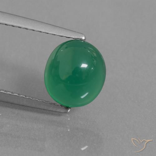 Ágata Cabujón Óvalo de 1,96 ct de India, Dimensión 8,2 x 7,4mm, Claridad Translúcido, Piedra preciosa natural Teñido, 1 pieza de Ágata en color Verde cálido, Dureza Mohs de 6.5 - 7 Adecuado para joyas de uso diario, Photo A