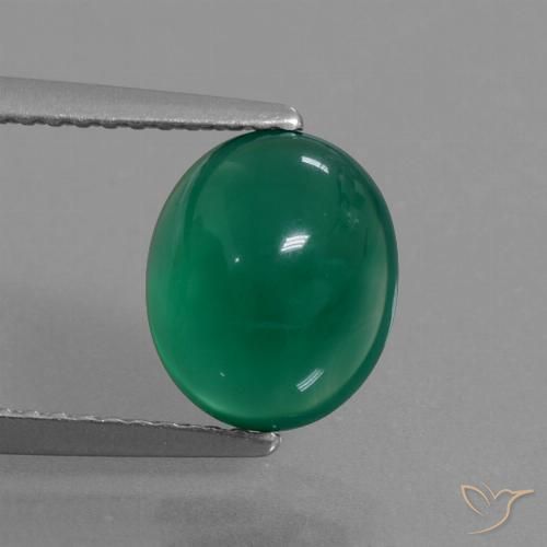 9.4 x 7.8mm Oval Cabochon Green Agate from India, Weight of 2.57ct, Natural dyed gemstone in Translucent Clarity, 1pc Agate - the Color is Forest Green, Mohs Hardness of 6.5 - 7 suitable for daily wear jewelry, Photo A
