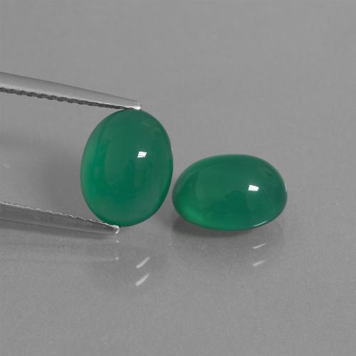9.5 x 7.3mm Matching Oval Agate Pair - Weight 4.84ct total / avg. 2.42ct each, Forest Green Color in Translucent Clarity, Natural Gemstone, Mohs Hardness 6.5 - 7 suitable for daily wear jewelry, Photo A