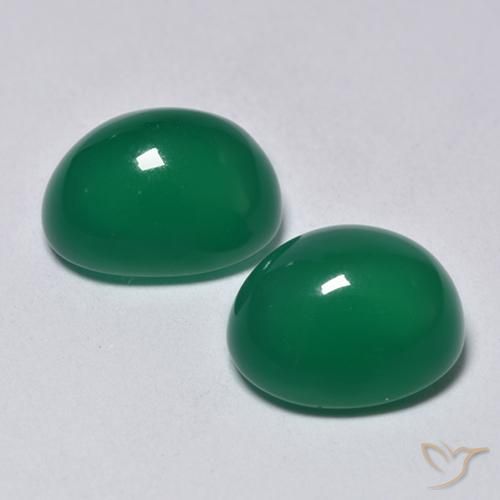 Agate Gemstones in 9.5 x 7.6 mm Size for Sale, Agate Stones in Medium Green Color