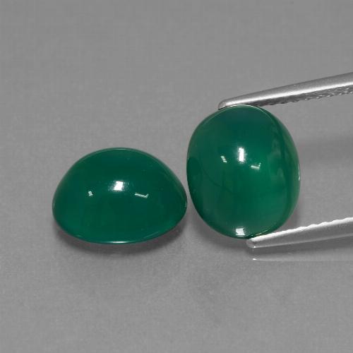 2 Agates Ovale assorties de 9,8 x 8,3mm, poids total de 5,87 ct / moyenne de 2,94 ct chacune, Vert à pureté Translucide, pierre gemme naturelle , dureté Mohs de 6.5 à 7 convient aux bijoux de tous les jours, pierre de sagesse, Photo A