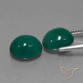 Agate Gemstones in 10.2 x 8.9 mm Size for Sale, Agate Stones in Medium Deep Green Color