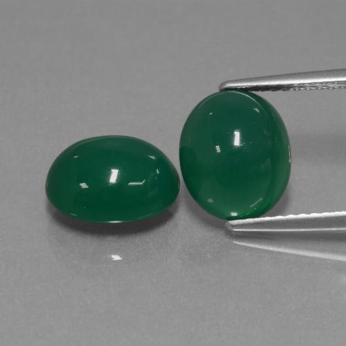 Par de Ágata Ovalada a juego de 9,9 x 8,3mm - Peso 5,94 ct en total / promedio. 2,97 ct cada uno, piedra preciosa natural , color Verde medio con claridad Translúcido, dureza Mohs 6.5 - 7 Adecuado para joyas de uso diario, Photo A