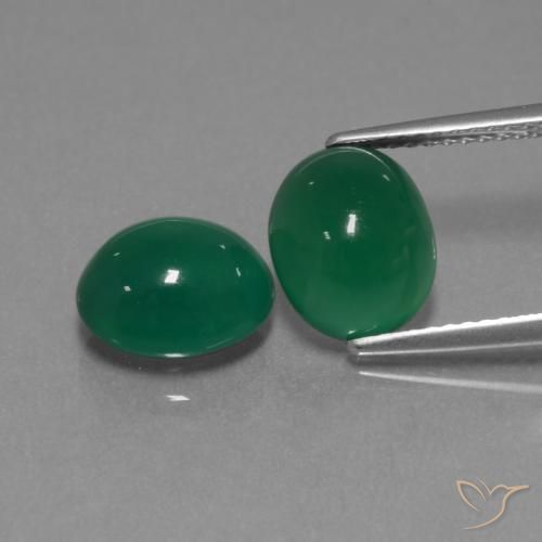 9.5 x 8mm Matching Oval Agate Pair - Weight 5.21ct total / avg. 2.61ct each, Yellowish Green Color in Translucent Clarity, Natural Gemstone, Mohs Hardness 6.5 - 7 suitable for daily wear jewelry, Photo A