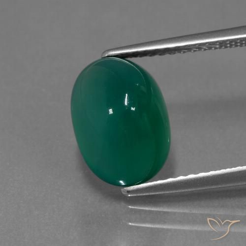 3.39ct Oval Deep Green Agate from India, Dimension 11 x 7.8mm, Natural dyed Gemstone, Translucent Clarity, 1pc Oval Cabochon Agate, Mohs Hardness of 6.5 - 7 suitable for daily wear jewelry, Photo A