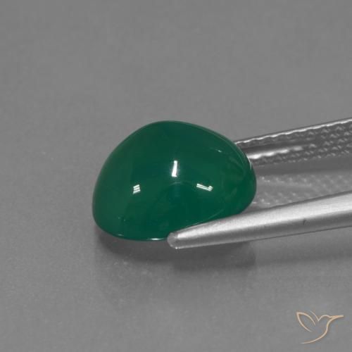 Agate Gemstone in 9.8 x 8.5 mm Size for Sale, Agate Stone in Medium Deep Green Color
