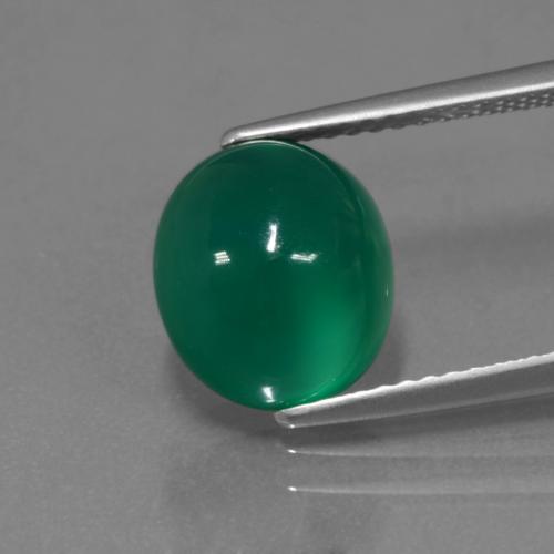 3.98 ct Green Agate Gemstone, Agate Gem in Oval Cabochon Shape for Sale.