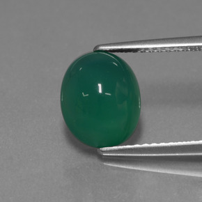 Medium Deep Green Agata Gem - 3ct Ovale cabochon (ID: 443768)