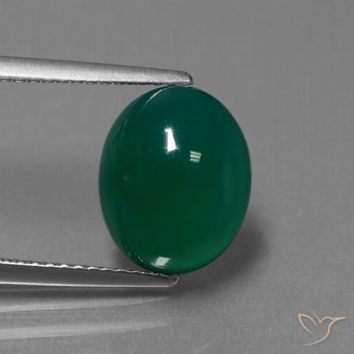 Medium Dark Green Agate Gem - 3.9ct Oval Cabochon (ID: 443860)