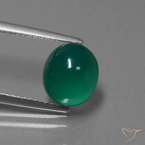3.44ct Oval Forest Green Agate from India, Dimension 9.3 x 8mm, Natural dyed Gemstone, Translucent Clarity, 1pc Oval Cabochon Agate, Mohs Hardness of 6.5 - 7 suitable for daily wear jewelry, Photo A