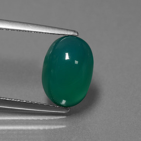 Medium Dark Green Агат Камень - 3.4ct Овал Кабошон (ID: 443863)