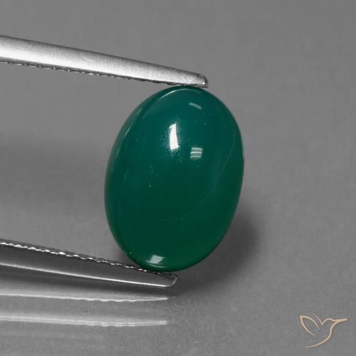 3.69ct Natural Medium Dark Green Agate, Oval, Translucent