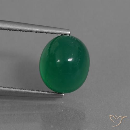 9.5 x 8.2mm Oval Cabochon Green Agate from India, Weight of 3.44ct, Natural dyed Gemstone in Translucent Clarity, 1pc Agate - Color: Forest Green, Mohs Hardness of 6.5 - 7 suitable for daily wear jewelry, Photo A