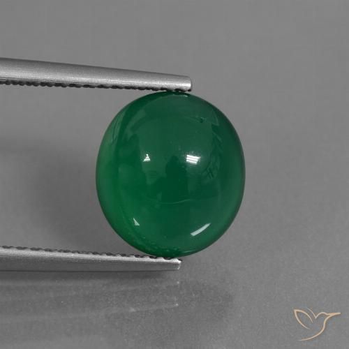 3.34ct Natural Medium Deep Green Agate, Oval, Translucent, Photo A