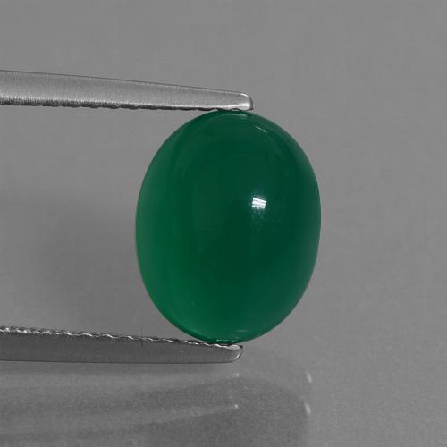 3.5ct Oval Cabochon Green Agate from India, Dimension 10.1 x 8mm, Natural dyed Gemstone, Translucent Clarity, 1 piece Agate in Medium Green Color, Mohs Hardness of 6.5 - 7 suitable for daily wear jewelry, Photo A