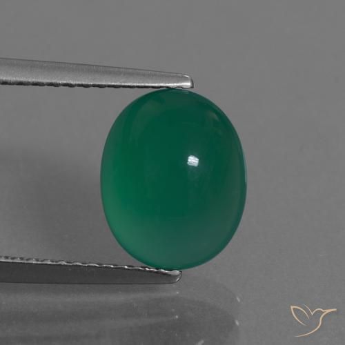 10.2 x 8.2mm Oval Cabochon Green Agate from India, Weight of 3.16ct, Natural dyed gemstone in Translucent Clarity, 1pc Agate - the Color is Forest Green, Mohs Hardness of 6.5 - 7 suitable for daily wear jewelry, Photo A