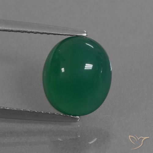10.4 x 9mm Oval Cabochon Green Agate from India, Weight of 3.37ct, Natural dyed Gemstone in Translucent Clarity, 1pc Agate - Color: Green, Mohs Hardness of 6.5 - 7 suitable for daily wear jewelry, Photo A