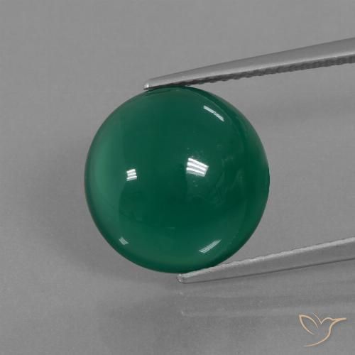 7.52ct Oval Cabochon Green Agate from India, Dimension 13.1 x 12.8mm, Translucent Clarity, Natural dyed gemstone, 1pc Agate in Medium Green Color, Mohs Hardness of 6.5 - 7 suitable for daily wear jewelry, Photo A