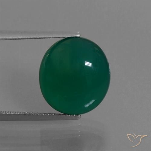 8.13ct Oval Cabochon Green Agate from India, Dimension 13.9 x 12.7mm, Translucent Clarity, Natural dyed gemstone, 1pc Agate in Medium Dark Green Color, Mohs Hardness of 6.5 - 7 suitable for daily wear jewelry, Photo A