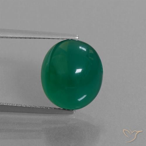 7.58 ct Green Agate, 13 x 11.3 mm Oval Cut From India, Photo A
