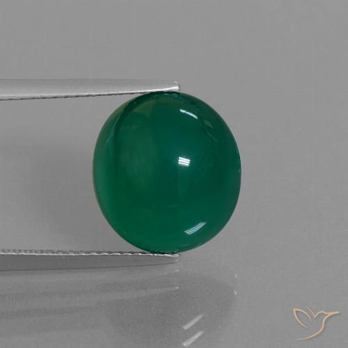 7.46ct Oval Cabochon Green Agate from India, Dimension 12.6 x 11.5mm, Natural dyed Gemstone, Translucent Clarity, 1 piece Agate in Green Color, Mohs Hardness of 6.5 - 7 suitable for daily wear jewelry, Photo A
