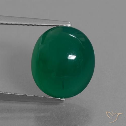 12.9 x 11.4mm Oval Cabochon Green Agate from India, Weight of 7.27ct, Natural dyed Gemstone in Translucent Clarity, 1pc Agate - Color: Green, Mohs Hardness of 6.5 - 7 suitable for daily wear jewelry, Photo A