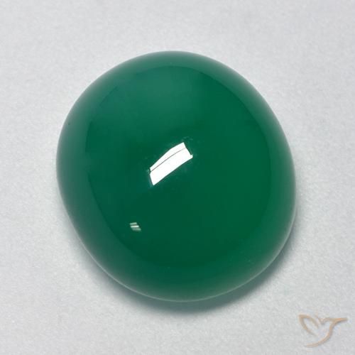 13.7 x 12.3mm Oval Cabochon Green Agate from India, Weight of 9.11ct, Natural dyed gemstone in Translucent Clarity, 1pc Agate - the Color is Forest Green, Mohs Hardness of 6.5 - 7 suitable for daily wear jewelry, Photo A